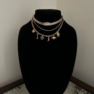 TIME & TRINKETS - Layered Mixed Metal Gold & Silver Watch Choker Charm Necklace